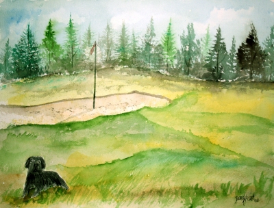 golf course watercolor painting